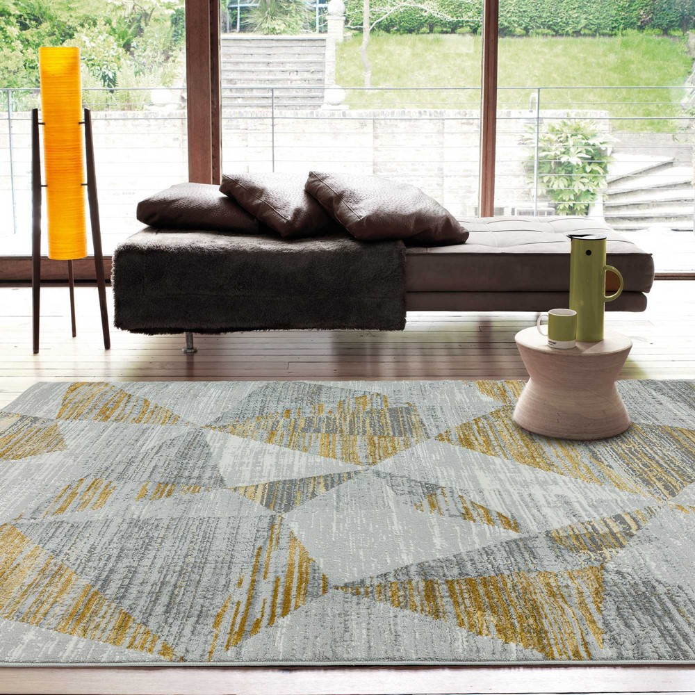 Orion Blocks Geometric Metallic Rugs in OR12 Yellow